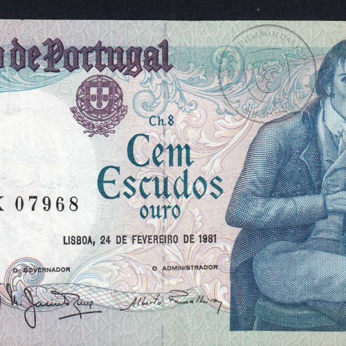 100 Escudos Bocage 24.02.1981, One Hundred Escudos 24 February 1981 Plate 8 - Bank of Portugal, (C w/rip), Pick 178b
