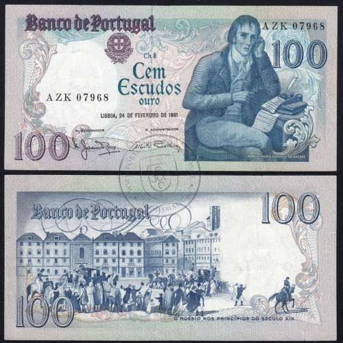 100 Escudos 1981 Bocage 24/02/1981, 100$00 Cem Escudos 24/02/1981 Chapa:8 Banco de Portugal, (C c/rasgo), Pick 178b