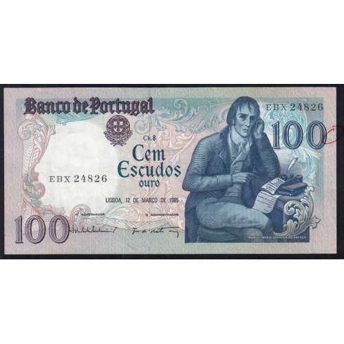 100 Escudos Bocage 12.03.1985, One Hundred Escudos 12 March 1985 Plate 8 - Bank of Portugal, (PC), Pick 178d