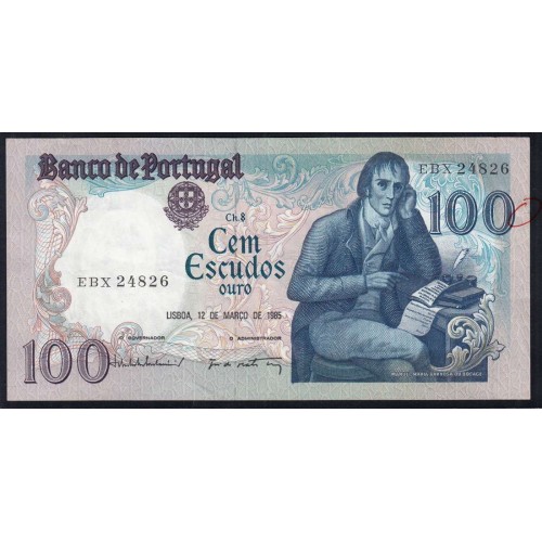 100 Escudos 1985 Bocage 12/03/1985, 100$00 Cem Escudos 12/03/1985 Chapa:8 Banco de Portugal, (PC), Pick 178d