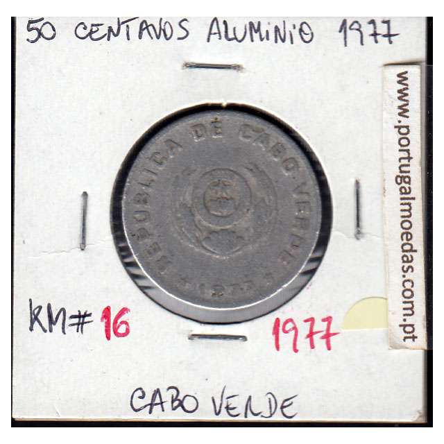 MOEDA DE 50 CENTAVOS 1977 ALUMÍNIO - REPÚBLICA DE CABO VERDE - KRAUSE WORLD COINS CAPE VERDE KM16