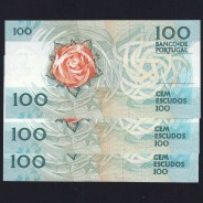 LOTE 3 NOTAS C/ Nº SEGUIDOS -100 ESCUDOS 1988 (Não CIRCULADAS) "100$00 1988 Ch.9 FERNANDO PESSOA -BANCO DE PORTUGAL(24/11/1988)