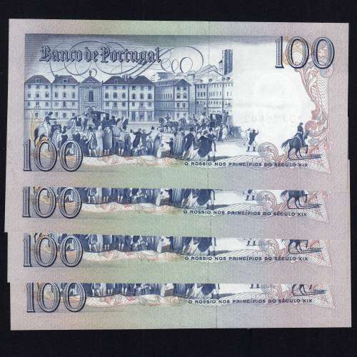 Lote de 4 Notas c/ Números Seguidos - 100 Escudos 1980 (Pouco Circuladas) "100$00 Ch.8 Bocage - Banco de Portugal (02/09/1980)