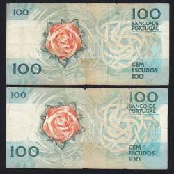 Lote 2 assinaturas 100 Escudos Fernando Pessoa 24/11/1988, 100$00 Cem Escudos Chapa:9 Banco de Portugal, (C), Pick 179f