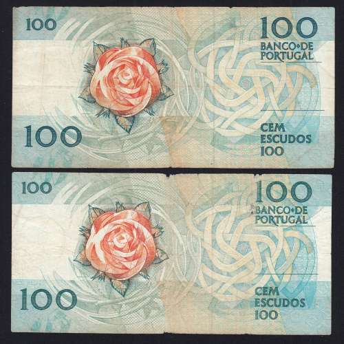 Lote 2 assinaturas 100 Escudos Fernando Pessoa 24/11/1988, 100$00 Cem Escudos Chapa:9 Banco de Portugal, (C), Pick 179f