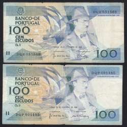 Lote 2 assinaturas 100 Escudos Fernando Pessoa 24/11/1988, 100$00 Cem Escudos Chapa:9 Banco de Portugal, (C), Pick 179f