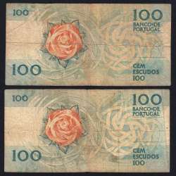 Lote c/ 2 datas de 100 Escudos Fernando Pessoa, 100$00 Cem Escudos Chapa:9 Banco de Portugal, (MC), Pick 179