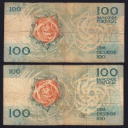 Lot w/ 2 dates of 100 Escudos Fernando Pessoa, 100$00 One Hundred Escudos Plate: 9 Banco de Portugal, (MC), Pick 179