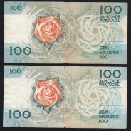 Lote c/ 2 datas de 100 Escudos Fernando Pessoa, 100$00 Cem Escudos Chapa:9 Banco de Portugal, (MC), Pick 179