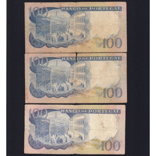 Lote 3 assinaturas 100 Escudos Camilo Castelo Branco 30/11/1965, 100$00 Cem Escudos Chapa:7 Banco de Portugal, (MC), Pick 169