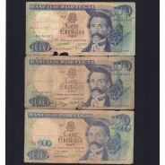 Lot 3 signatures 100 Escudos Camilo Castelo Branco 11/30/1965,One Hundred Escudos Plate:7 Banco de Portugal, (MC), Pick 169