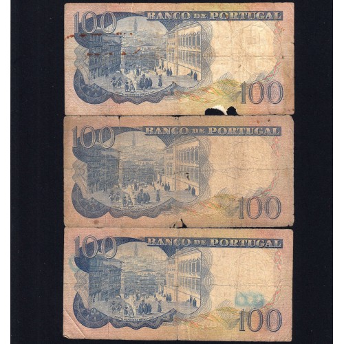 Lote 3 assinaturas 100 Escudos Camilo Castelo Branco 30/11/1965, 100$00 Cem Escudos Chapa:7 Banco de Portugal, (MC), Pick 169