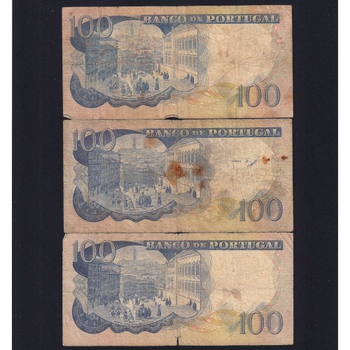 Lote 3 assinaturas 100 Escudos Camilo Castelo Branco 30/11/1965, 100$00 Cem Escudos Chapa:7 Banco de Portugal, (MC), Pick 169