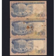 Lot 3 signatures 100 Escudos Camilo Castelo Branco 11/30/1965,One Hundred Escudos Plate:7 Banco de Portugal, (MC), Pick 169