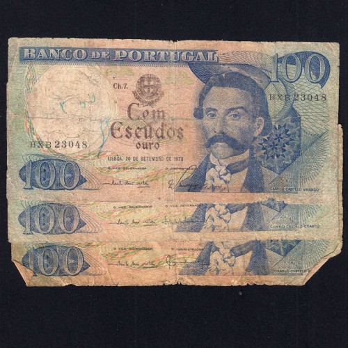 Lote 3 assinaturas 100 Escudos Camilo Castelo Branco 20/09/1978, 100$00 Cem Escudos Chapa:7 Banco de Portugal, (MC), Pick 169