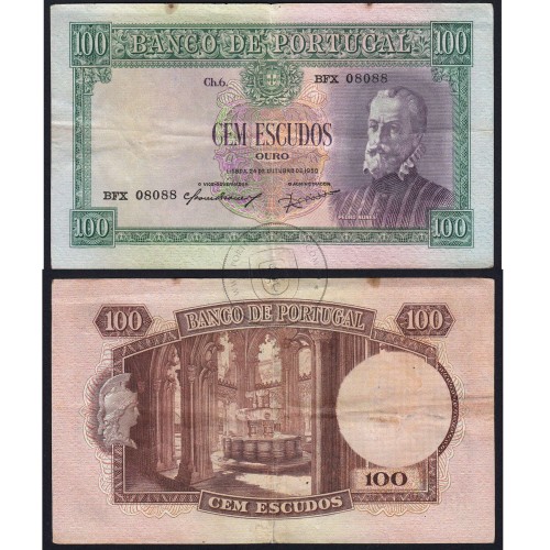 Nota de 100 Escudos 1950 Pedro Nunes, 100$00 24/10/1950 Chapa: 6 - Banco de Portugal (Circulada)