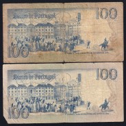Lot w/ 2 dates of 100 Escudos Bocage, 100$00 One Hundred Escudos Plate: 8 Banco de Portugal, (MC), Pick 178