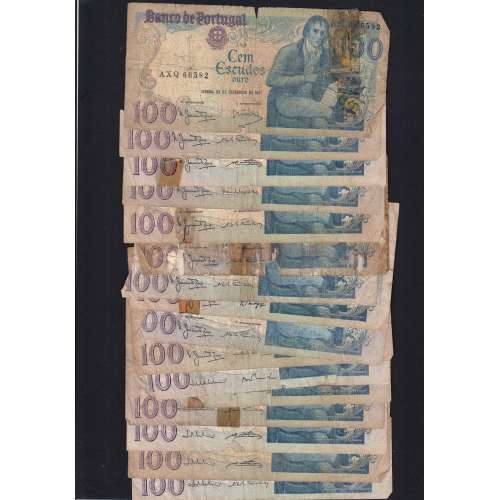 Lot w/ 16 banknotes of 100 Escudos Bocage, 100$00 One Hundred Escudos Plate: 8 Banco de Portugal, (MC), Pick 178