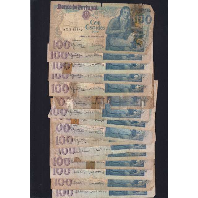 Lote c/ 16 notas de 100 Escudos Bocage, 100$00 Cem Escudos Chapa:8 Banco de Portugal, (MC), Pick 178