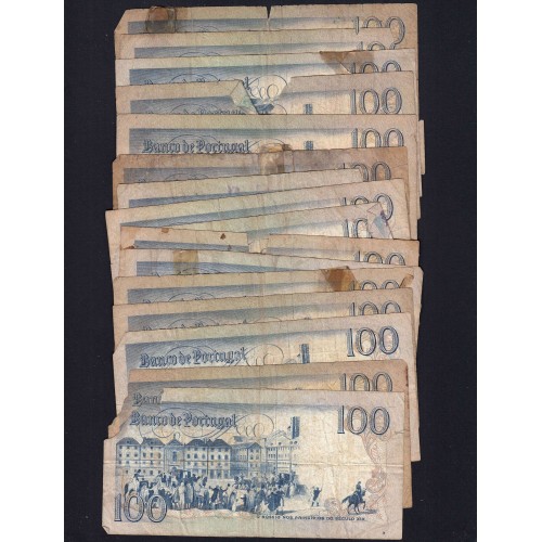 Lot w/ 16 banknotes of 100 Escudos Bocage, 100$00 One Hundred Escudos Plate: 8 Banco de Portugal, (MC), Pick 178