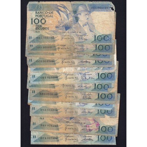 Lot w/ 12 banknotes of 100 Escudos Fernando Pessoa, 100$00 One Hundred Escudos Plate: 9 Banco de Portugal, (MC), Pick 179