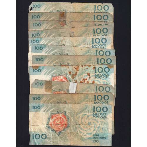 Lote c/ 12 notas de 100 Escudos Fernando Pessoa, 100$00 Cem Escudos Chapa:9 Banco de Portugal, (MC), Pick 179