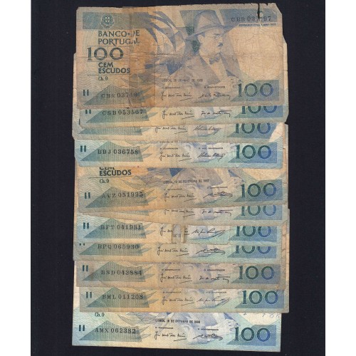 Lot w/ 11 banknotes of 100 Escudos Fernando Pessoa, 100$00 One Hundred Escudos Plate: 9 Banco de Portugal, (MC), Pick 179