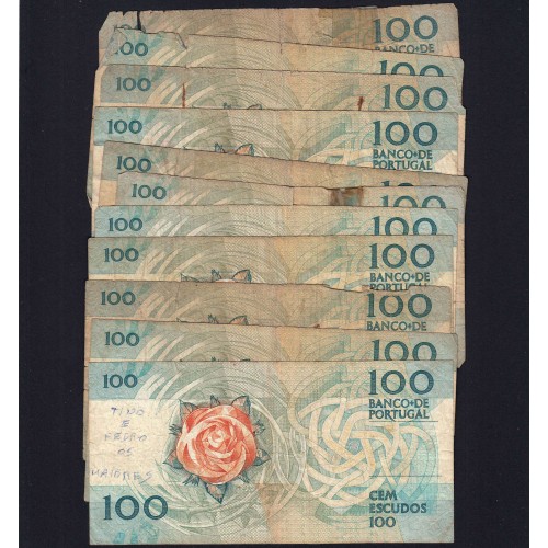 Lot w/ 11 banknotes of 100 Escudos Fernando Pessoa, 100$00 One Hundred Escudos Plate: 9 Banco de Portugal, (MC), Pick 179