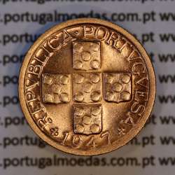 Portugal, bronze coin of 10 centavos 1947 Portuguese Republic, X centavos 1947 Bronze, (UNC), World Coins Portugal KM 583