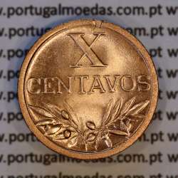 X centavos 1947 Bronze Republica Portuguesa, 10 centavos 1947 bronze, (Soberba), World Coins Portugal KM 583