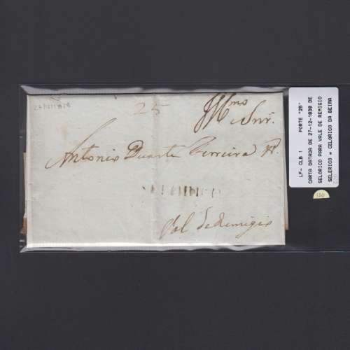 Carta Pré-Filatélica circulada de Celorico "SELORICO" para Vale de Remígio datada de 27-12-1838