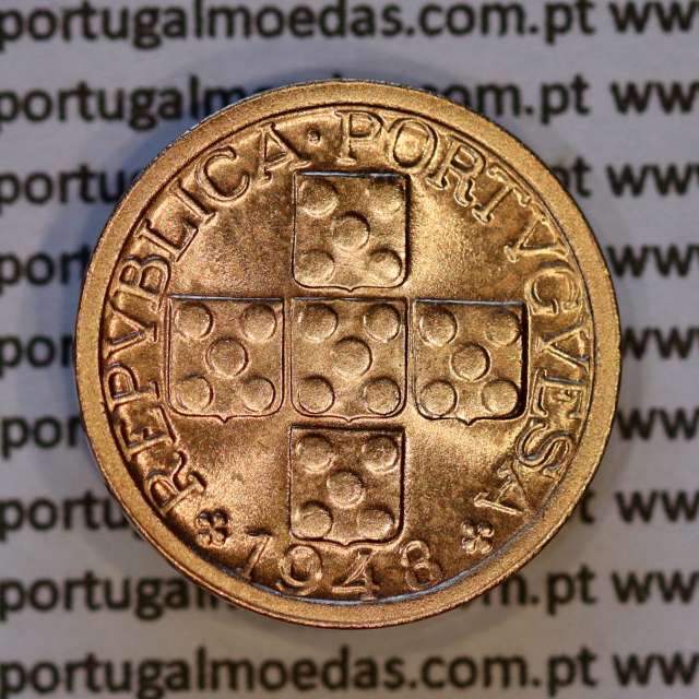 Portugal, bronze coin of 10 centavos 1948 Portuguese Republic, X centavos 1948 Bronze, (UNC), World Coins Portugal KM 583