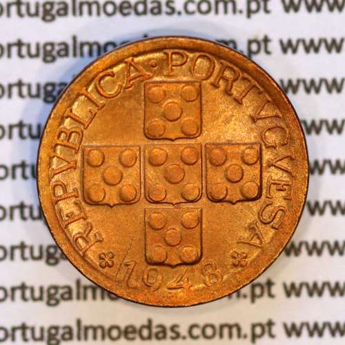 Portugal, bronze coin of 10 centavos 1948 Portuguese Republic, X centavos 1948 Bronze, (UNC), World Coins Portugal KM 583