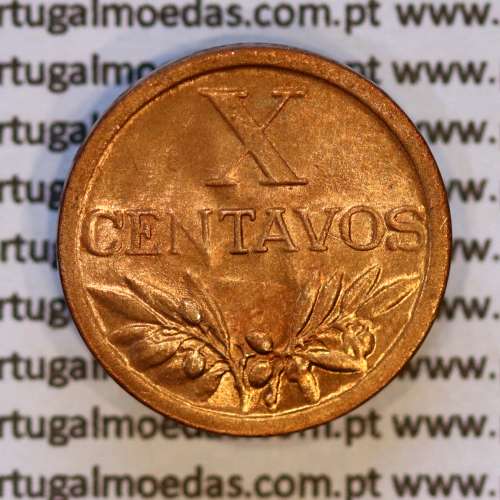 Portugal, bronze coin of 10 centavos 1953 Portuguese Republic, X centavos 1953 Bronze, (UNC), World Coins Portugal KM 583
