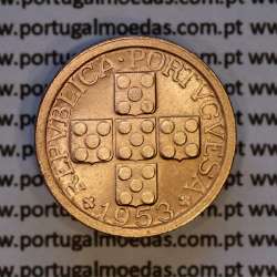Portugal, bronze coin of 10 centavos 1953 Portuguese Republic, X centavos 1953 Bronze, (AU), World Coins Portugal KM 583