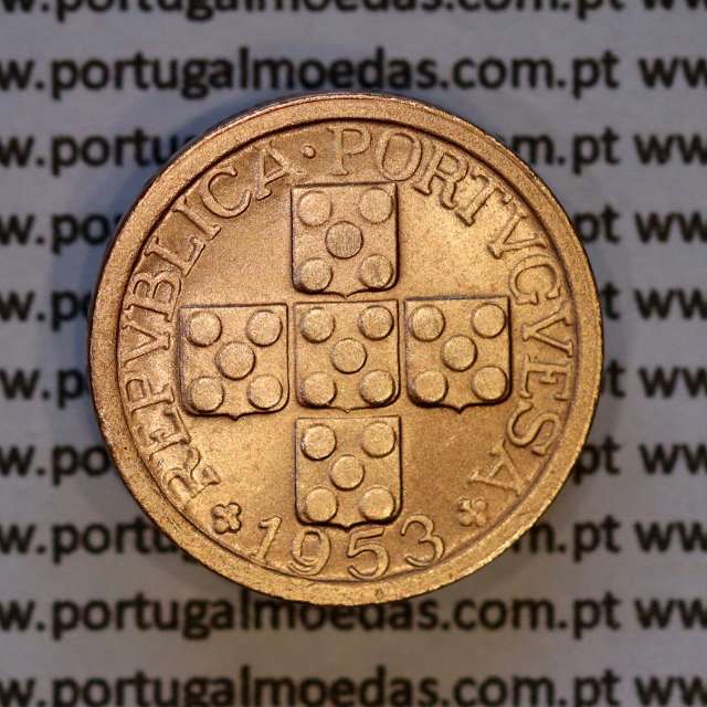 Portugal, bronze coin of 10 centavos 1953 Portuguese Republic, X centavos 1953 Bronze, (AU), World Coins Portugal KM 583