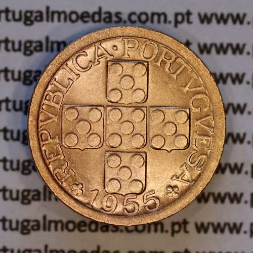 Portugal, bronze coin of 10 centavos 1955 Portuguese Republic, X centavos 1955 Bronze, (AU/UNC), World Coins Portugal KM 583