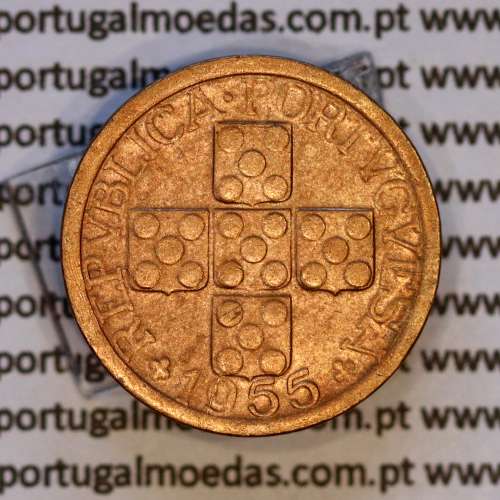 Portugal, bronze coin of 10 centavos 1955 Portuguese Republic, X centavos 1955 Bronze, (XF), World Coins Portugal KM 583