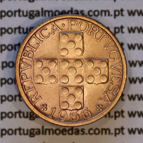 Portugal, bronze coin of 10 centavos 1956 Portuguese Republic, X centavos 1956 Bronze, (XF/AU), World Coins Portugal KM 583