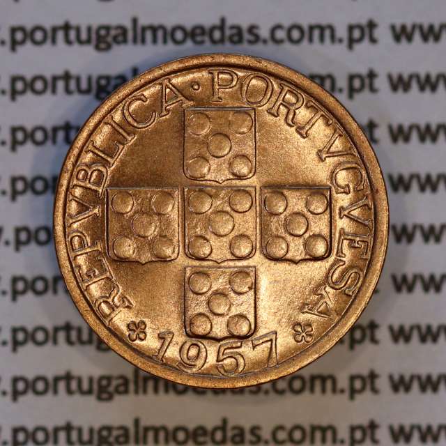 Portugal, bronze coin of 10 centavos 1957 Portuguese Republic, X centavos 1957 Bronze, (UNC), World Coins Portugal KM 583