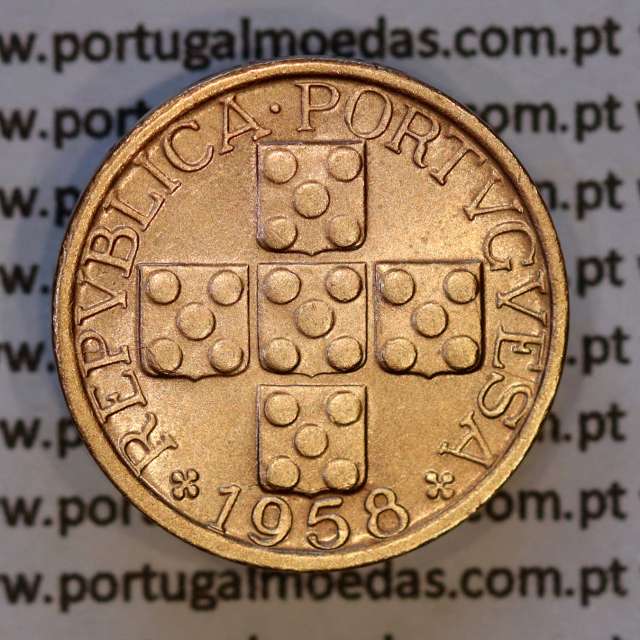 Portugal, bronze coin of 10 centavos 1958 Portuguese Republic, X centavos 1958 Bronze, (XF/AU), World Coins Portugal KM 583