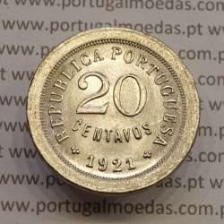20 centavos 1921 Cupro-níquel, $20 centavos 1921 cuproníquel da Republica Portuguesa, (Soberba), World Coins KM 571