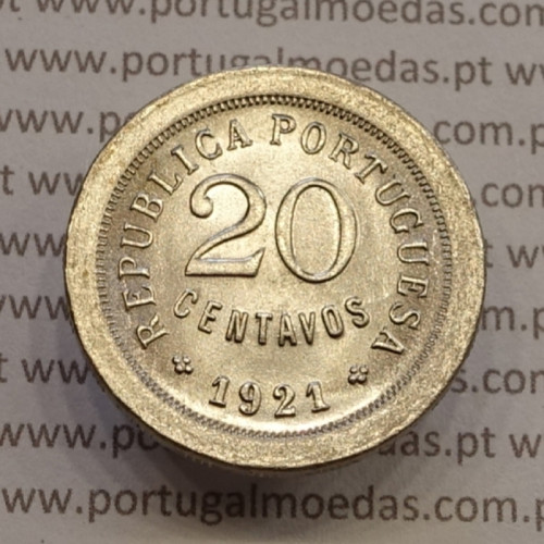 20 centavos 1921 Cupro-níquel, $20 centavos 1921 cuproníquel da Republica Portuguesa, (Soberba), World Coins KM 571