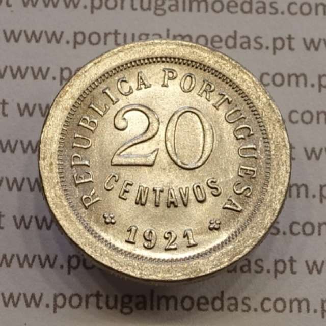 Portugal, Copper-nickel coin of 20 centavos 1921 of portuguese republique, (UNC), World Coins Portugal KM 571