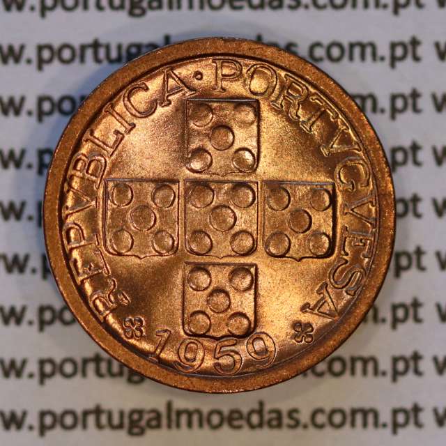 Portugal, bronze coin of 10 centavos 1959 Portuguese Republic, X centavos 1959 Bronze, (UNC), World Coins Portugal KM 583