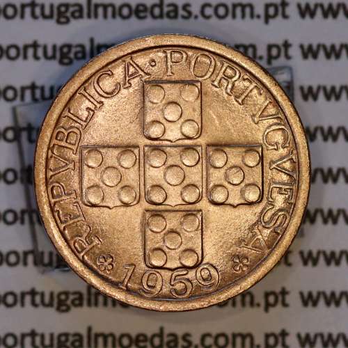 Portugal, bronze coin of 10 centavos 1959 Portuguese Republic, X centavos 1959 Bronze, (AU/UNC), World Coins Portugal KM 583