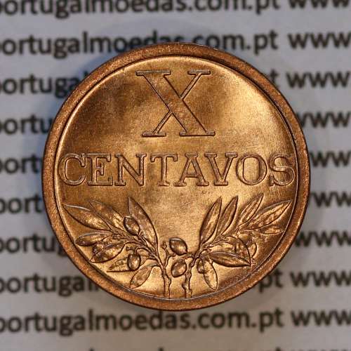 Portugal, bronze coin of 10 centavos 1968 Portuguese Republic, X centavos 1968 Bronze, (UNC), World Coins Portugal KM 583