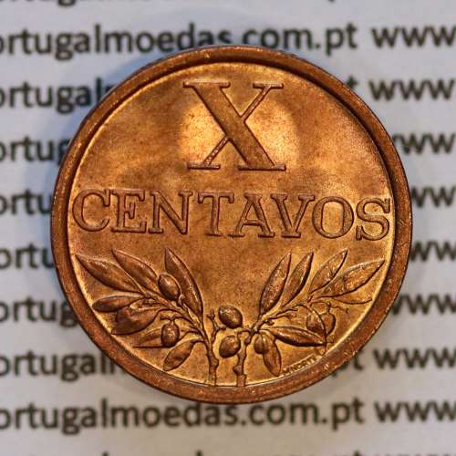 Portugal, bronze coin of 10 centavos 1969 Portuguese Republic, X centavos 1969 Bronze, (UNC), World Coins Portugal KM 583