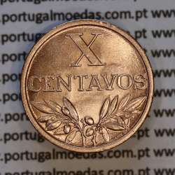 Portugal, bronze coin of 10 centavos 1964 Portuguese Republic, X centavos 1964 Bronze, (AU/UNC), World Coins Portugal KM 583