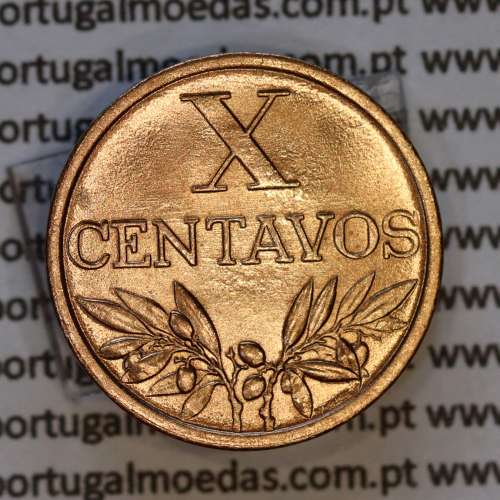 Portugal, bronze coin of 10 centavos 1965 Portuguese Republic, X centavos 1965 Bronze, (AU/UNC), World Coins Portugal KM 583